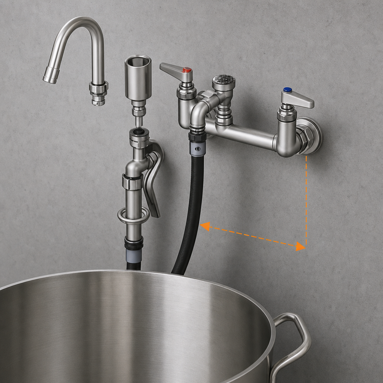 Product image #3 for T&S Brass B-0613 Wall-Mount Pot and Kettle Filler Mixing Faucet, 8-Inch Centers