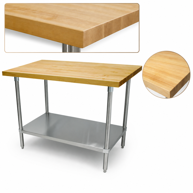 Product image #3 for Advance Tabco Maple Top Work Table with Stainless Steel Base and Adjustable Undershelf, 48 x 24 Inches
