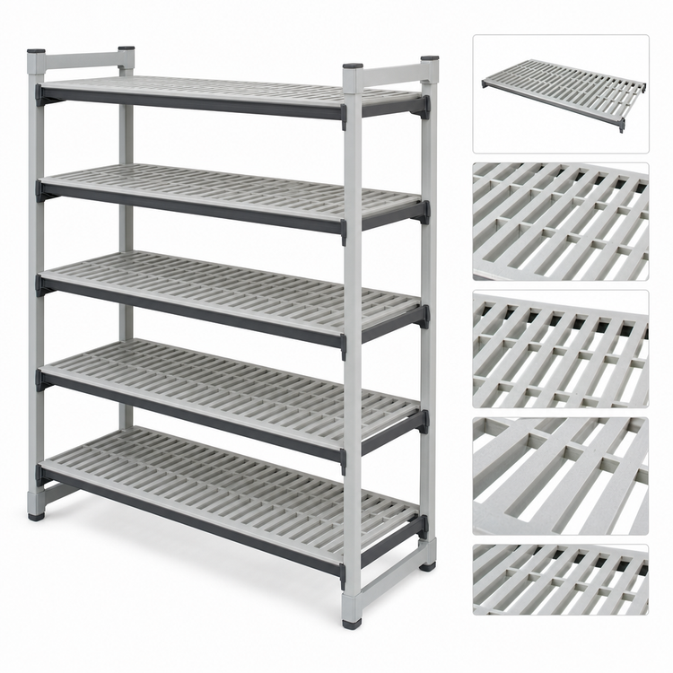 Product image #3 for Cambro Camshelving Basics Plus 18-Inch Deep x 42-Inch Wide Vented Polymer Shelf Kit, 5 Shelves