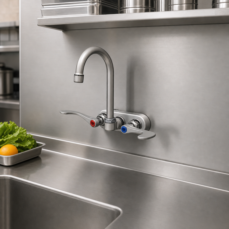 Product image #3 for T&S Brass Low-Lead Wall-Mount Workboard Faucet with 4-Inch Centers, 4-3/8-Inch Swivel Gooseneck and Wrist Blade Handles