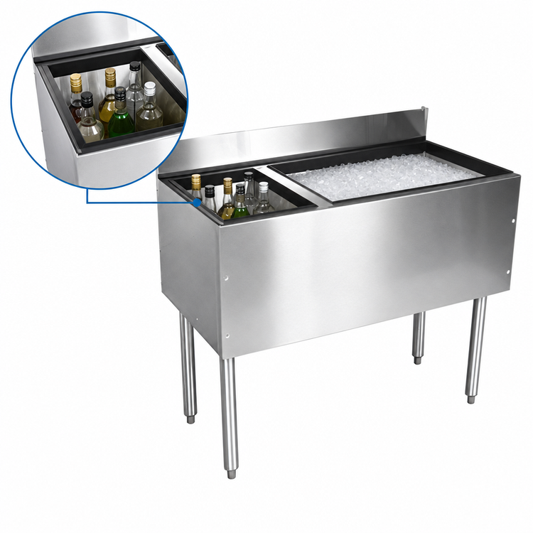 Product image #3 for CHOICE 42-Inch Underbar Combo Ice Bin/Cocktail Unit with Left 6-Bottle Storage