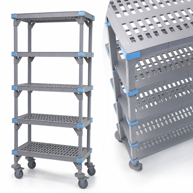 Product image #3 for Millenia 72-Inch Wide Mobile Polymer Starter Shelving Unit with 5 Open Grid Shelves