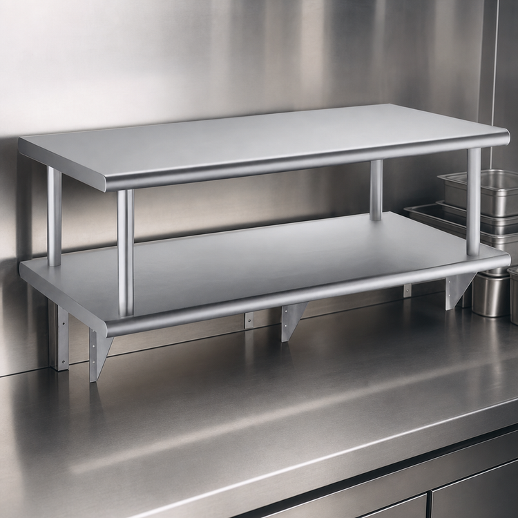 Product image #3 for Heavy Duty Double Pass-Thru Shelf With Over Shelf, 60 Inches W x 24 Inches D, 304 Stainless Steel