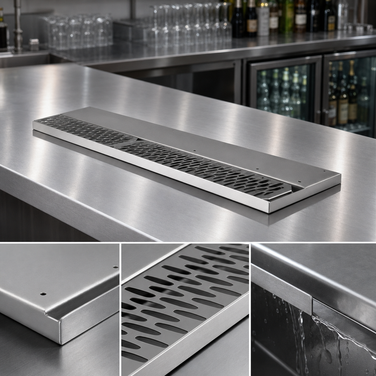 Product image #3 for Glastender 36-Inch Stainless Steel Underbar Drink Rail with Right Drain