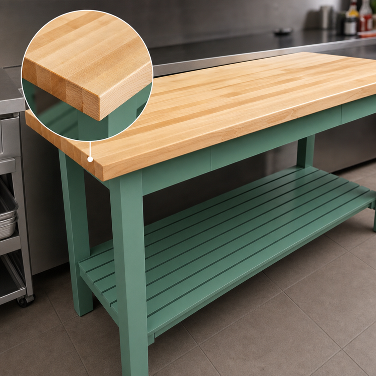 Product image #4 for John Boos Classic Country 60-Inch x 25-Inch Wood Top Work Table with Two Slatted Undershelves