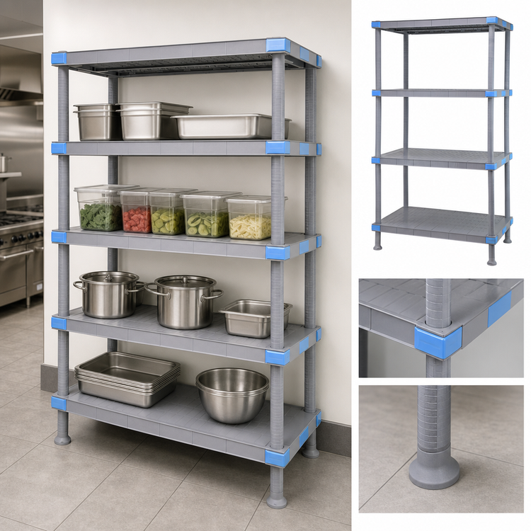 Product image #3 for Millenia 42-Inch W x 21-Inch D x 50-Inch H Stationary Starter Polymer Shelving Unit with 4 Solid Shelves
