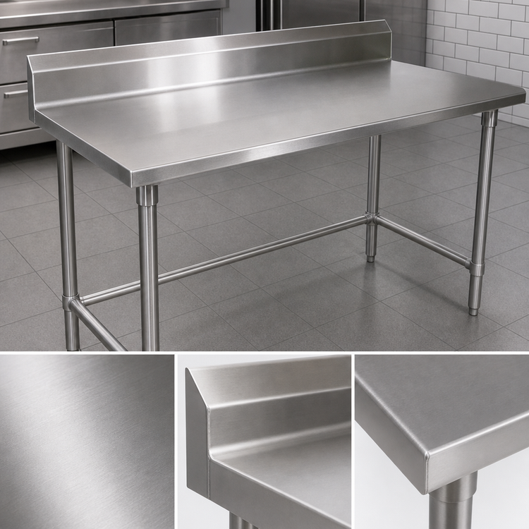 Product image #3 for John Boos Stallion 120 x 30-Inch Stainless Steel Work Table with 5-Inch Backsplash and Safety Edge