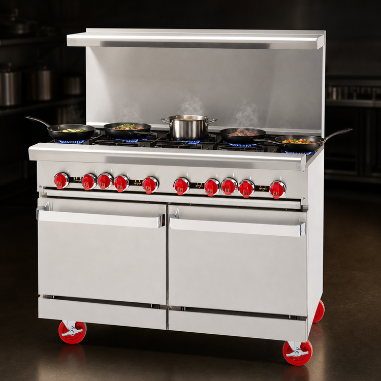 Product image #4 for American Range 48-Inch Gas Restaurant Range with 8 Open Burners and 2 Space Saver Ovens