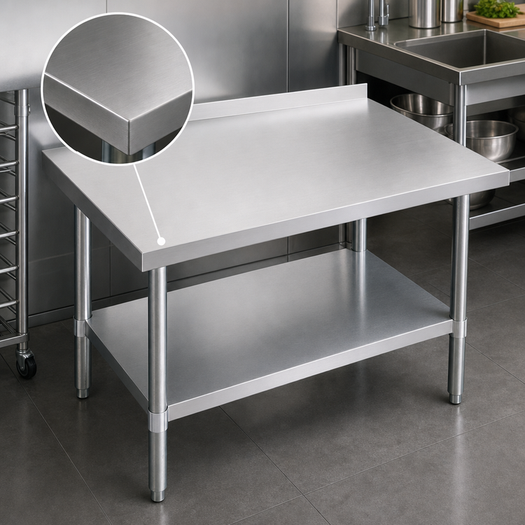 Product image #3 for John Boos Stallion 30" x 30" Stainless Steel Corner Work Table with 1-1/2" Rear Riser and Undershelf