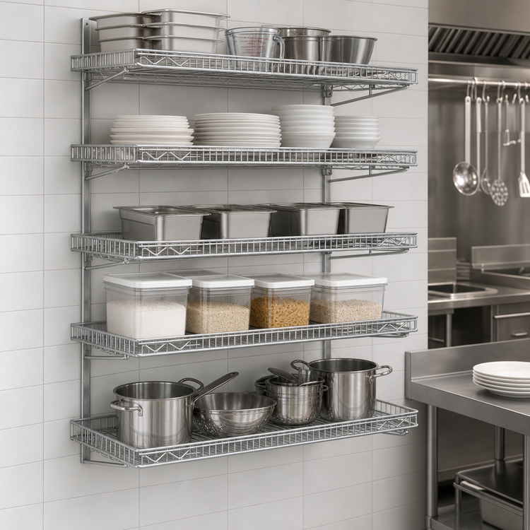 Product image #3 for Eagle Group QuadTruss 5-Tier Wall-Mounted Wire Shelf Kit, 30 x 18 Inches, Chrome