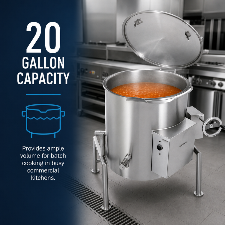 Product image #3 for Legion TWE-20 20-Gallon Electric Self-Contained Tilting Steam Kettle with 304 Stainless Steel Liner