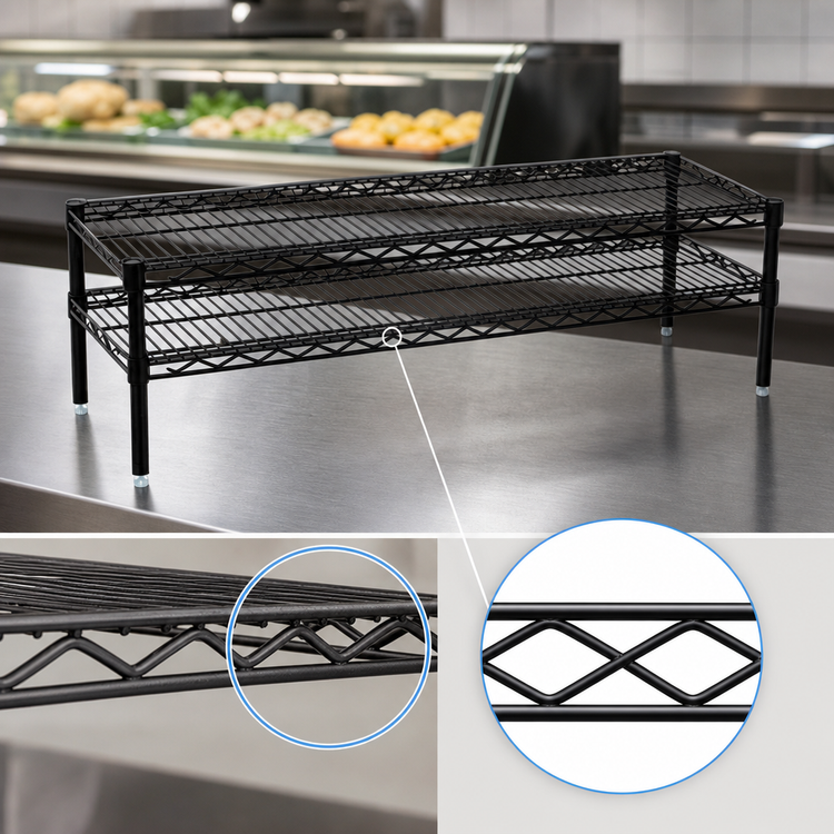 Product image #3 for Eagle Group QuadTruss 2-Tier Front Case Merchandise Wire Shelving Unit, 30"W x 14"D x 14"H, Black Epoxy