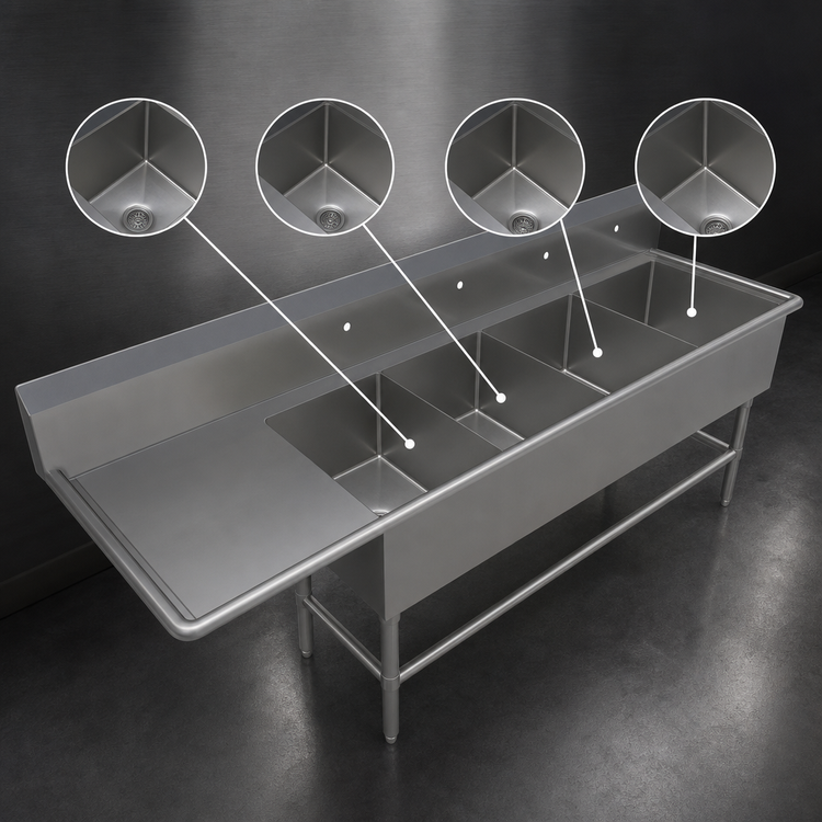 Product image #3 for John Boos Pro-Bowl 4-Compartment Stainless Steel Sink with 30-Inch Left Drainboard
