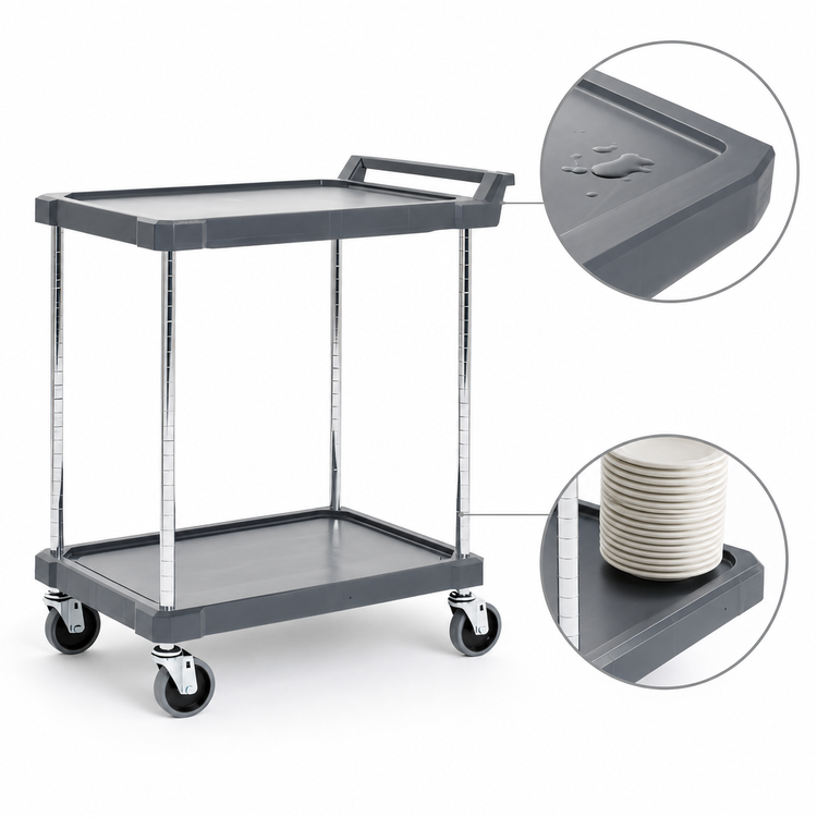Product image #4 for Olympic J16UC2 2-Shelf Utility Bus Cart, Charcoal Gray
