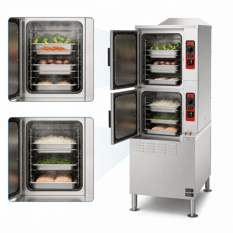 Product image #3 for Vulcan C24ET10 Electric Convection Steamer on Cabinet Base, 2-Compartment, 10-Pan Capacity