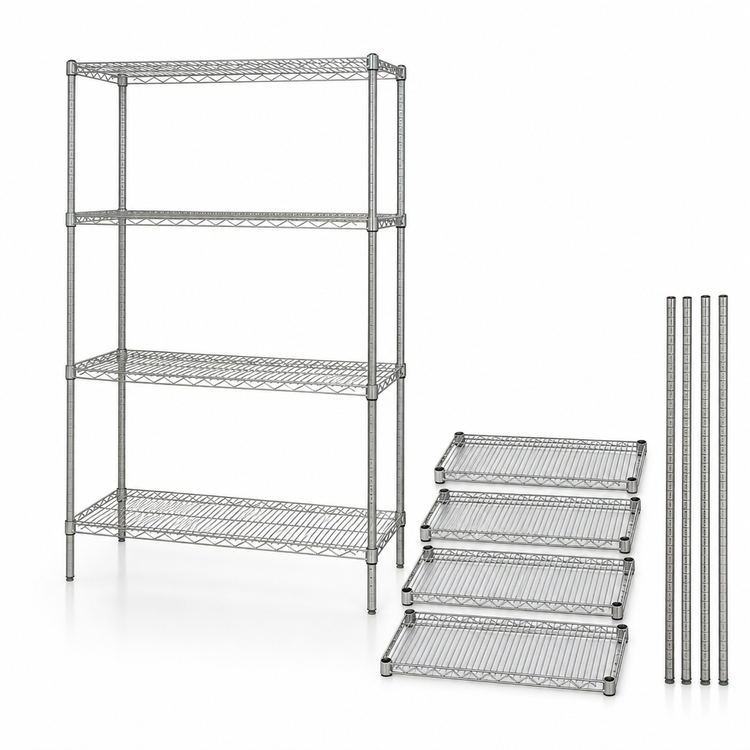 Product image #3 for Quantum 72"W x 12"D x 74"H Stationary Wire Shelving Starter Kit, 4 Shelves, 304 Stainless Steel