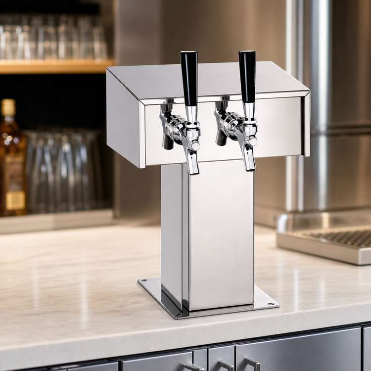 Product image #3 for Perlick Countertop 2-Faucet Standard Base Glycol-Cooled Tee Draft Beer Tower, Stainless Steel