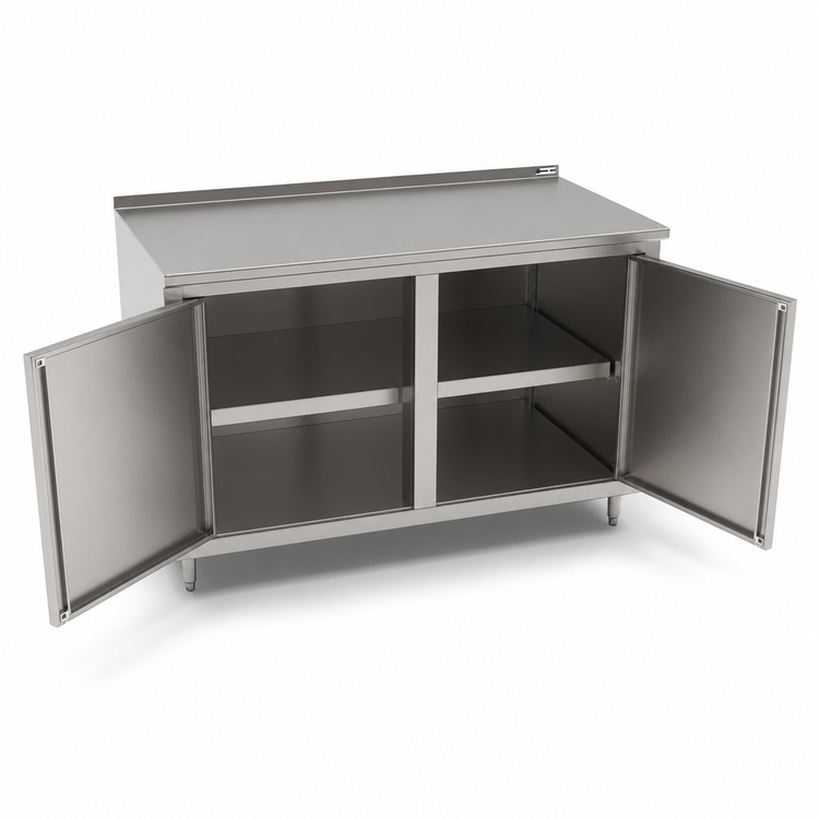 Product image #3 for John Boos Enclosed Work Table with Cabinet Base and Hinged Doors, 36 Inch W x 30 Inch D, 16-Gauge Stainless Steel Top, 1-1/2 Inch Rear Riser