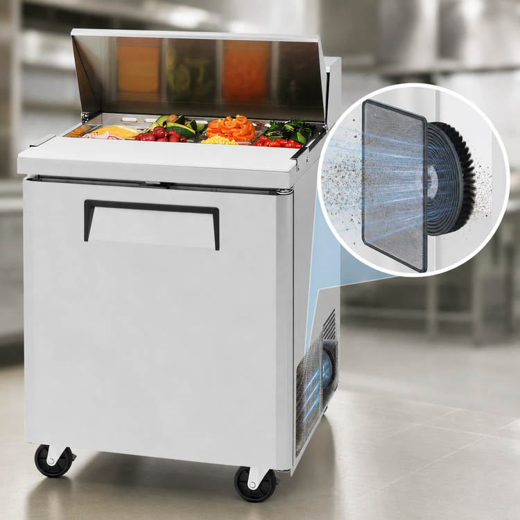 Product image #3 for Turbo Air M3 Series Sandwich/Salad Prep Table Refrigerator, 27.5 Inch, 1 Door, 8-Pan Top, Rear-Mount Self-Contained