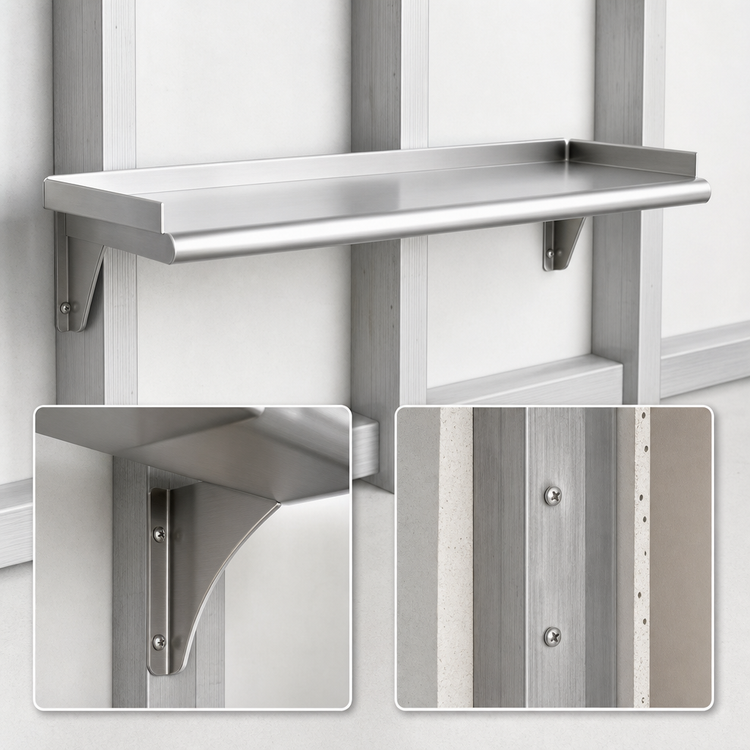 Product image #3 for Eagle Snap-n-Slide 24 Inch x 12 Inch Wall-Mounted Shelf, Rolled Front Edge, 14-Gauge 304 Stainless Steel