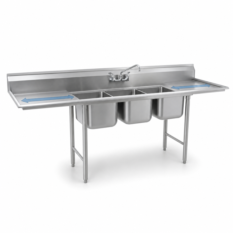 Product image #3 for Eagle Group 414 Series Three-Compartment Commercial Sink with Double 18-Inch Drainboards
