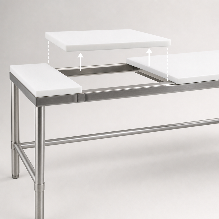 Product image #3 for Eagle Group 120 Inch x 30 Inch Poly Top Cutting Table with Stainless Steel Tubular Base