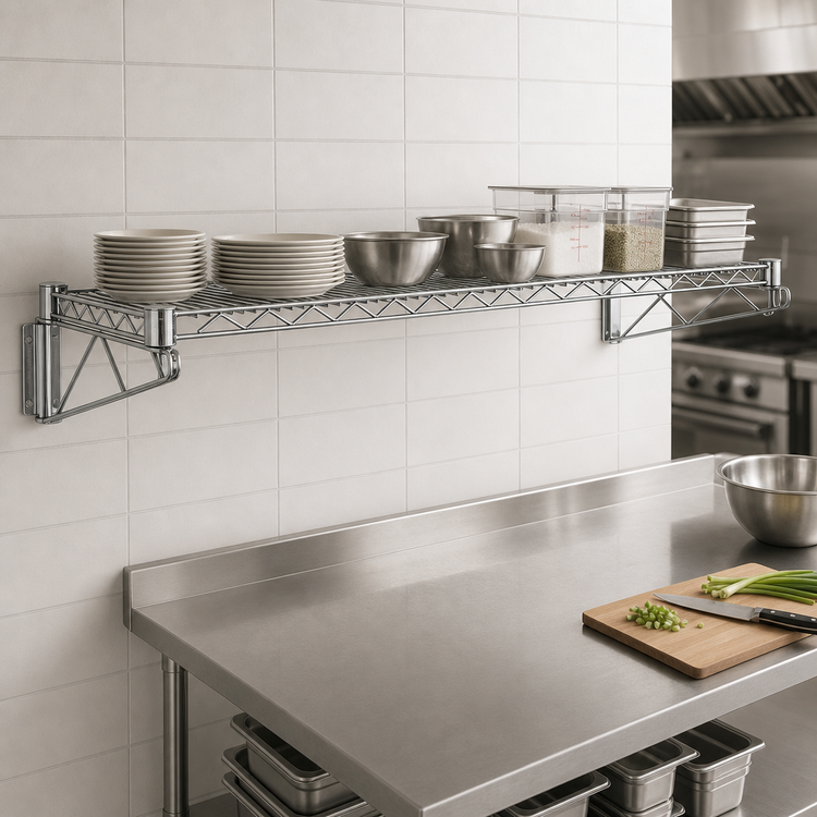 Product image #3 for Quantum Wall-Mount Cantilever Wire Shelf Kit, 72"W x 18"D, Chrome Plated