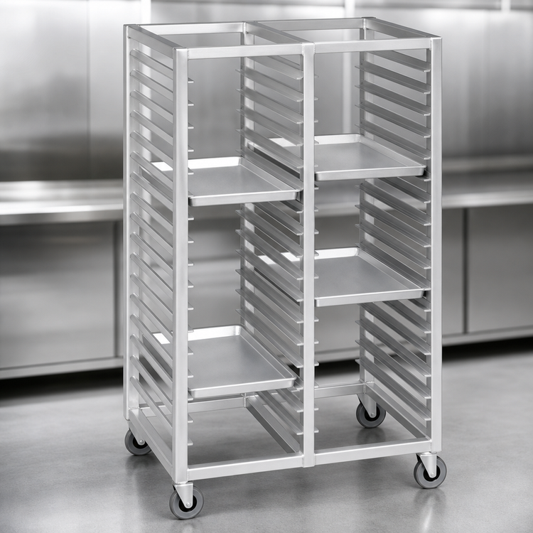 Product image #3 for Channel Standard Series Aluminum Double-Section Side-Load Cafeteria Tray Rack for 18 x 26 Trays, 64 Inch High