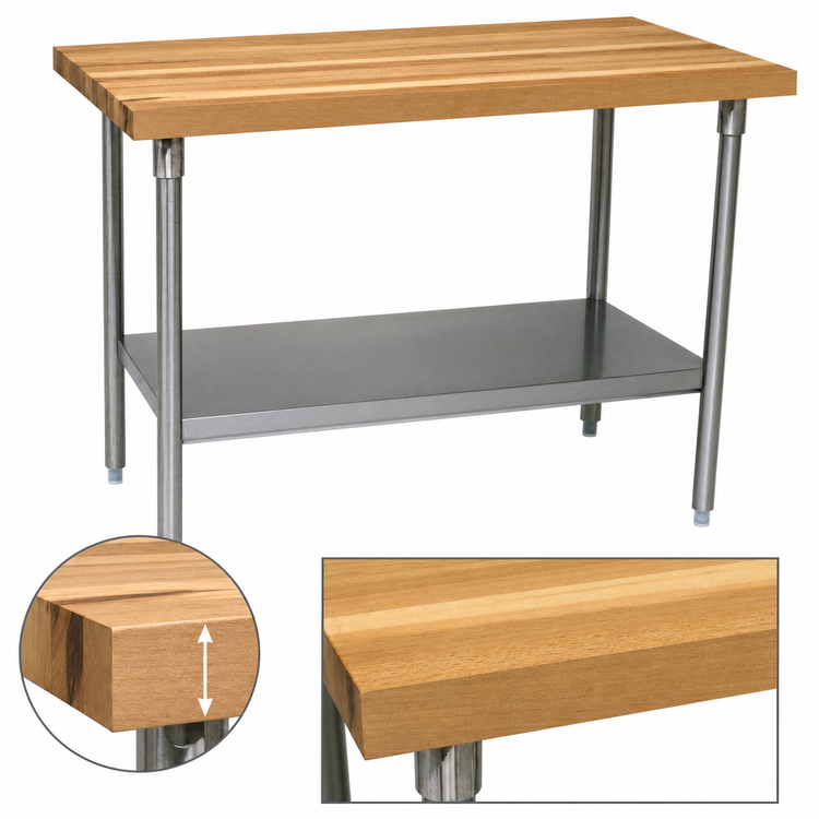 Product image #3 for John Boos SNS12 120-Inch x 30-Inch Northern Hard Rock Maple Wood Top Work Table with Stainless Steel Legs and Adjustable Undershelf