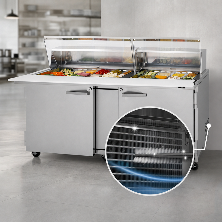 Product image #3 for Turbo Air PRO Series 72-5/8-Inch Mega Top Sandwich/Salad Prep Table with Clear Lid, 2-Section, 30-Pan, Rear-Mounted Self-Contained Refrigeration