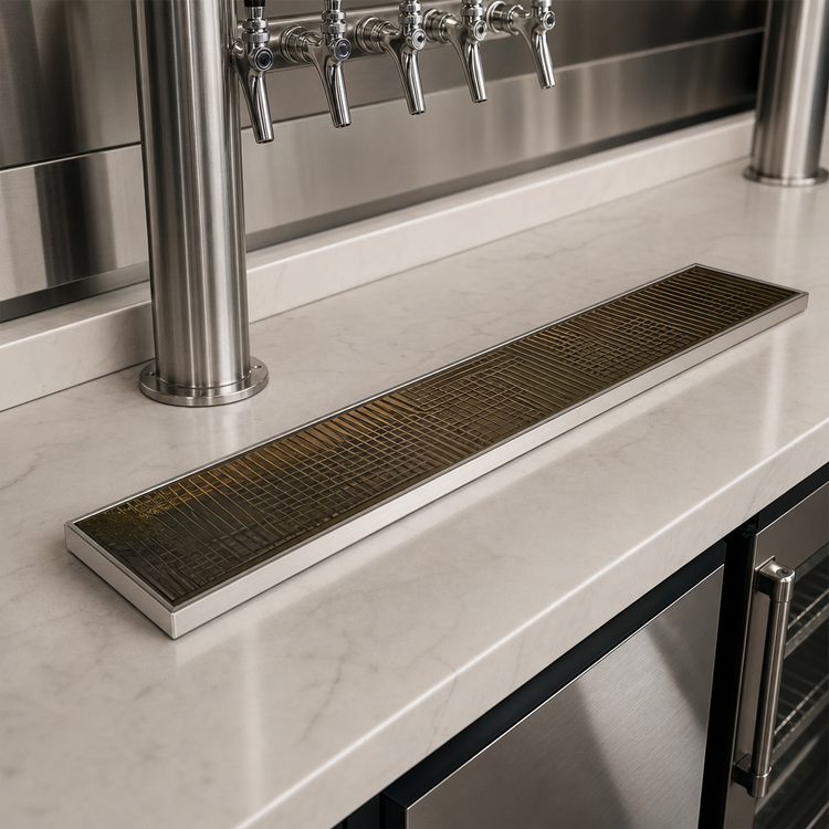Product image #3 for 45-Inch Surface Mount Stainless Steel Drip Tray Trough with Perforated PVD Brass Screen