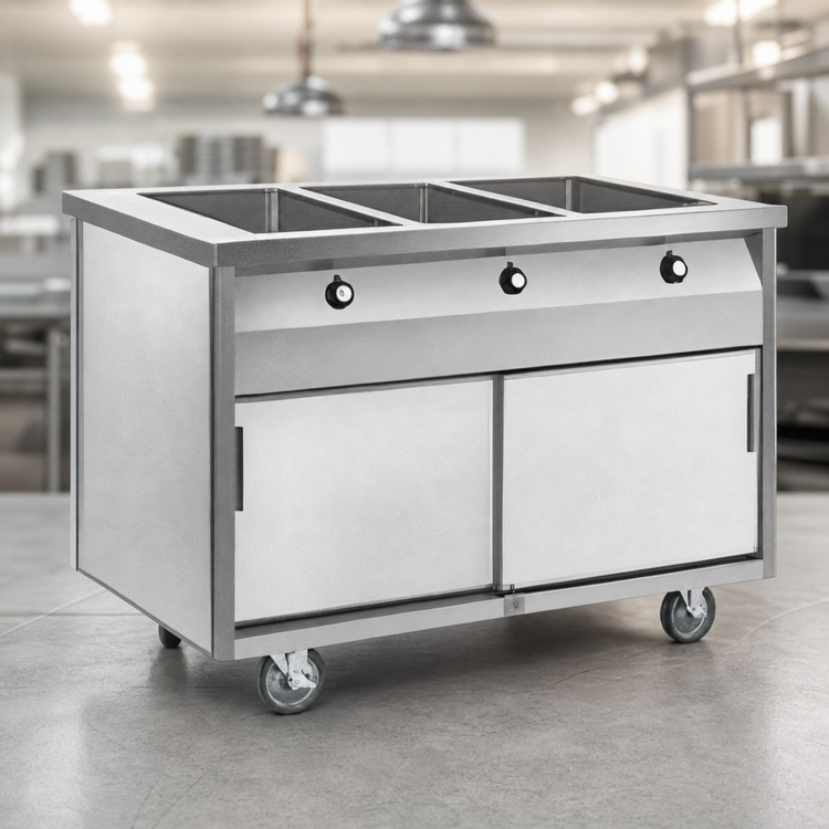 Product image #3 for Randell HTD-3B 48" Mobile Electric 3-Well Hot Food Table with Enclosed Heated Base