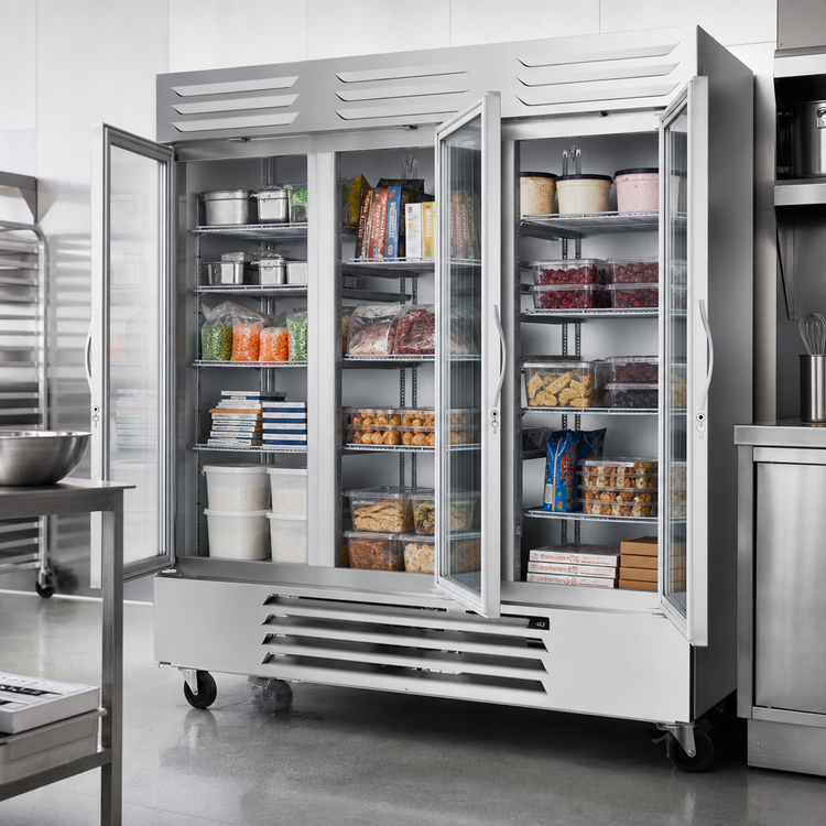Product image #3 for Vista® Series Three-Section Reach-In Glass Door Freezer, 75-Inch Wide, Bottom-Mount Self-Contained Refrigeration