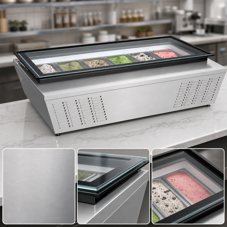 Product image #4 for KoolMore 45-Inch Countertop 6-Pan Ice Cream Display Freezer with Glass Top