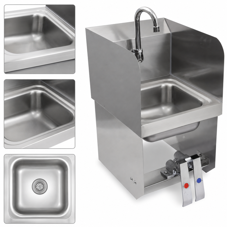 Product image #3 for John Boos Pro-Bowl Wall-Mounted Hand Wash Sink with Double Knee Valves, 9 x 9 x 5 Inch Bowl, Stainless Steel