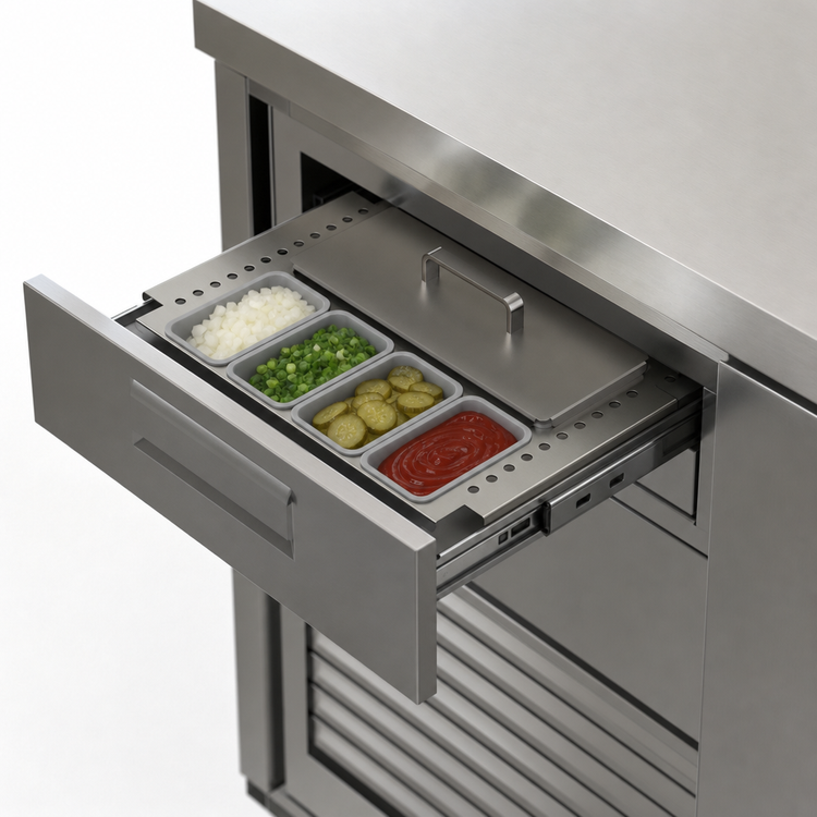 Product image #3 for Glastender Partial Condiment Drawer Insert for 17-1/2-Inch Door Opening Low-Profile Cooler, 8 Cups