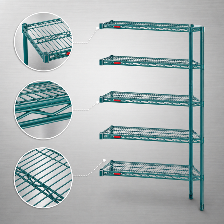 Product image #3 for Eagle Valu-Gard 5-Tier Add-On Wire Shelving Unit with QuadTruss Shelves, 30 x 21 x 74 Inches, Green Epoxy