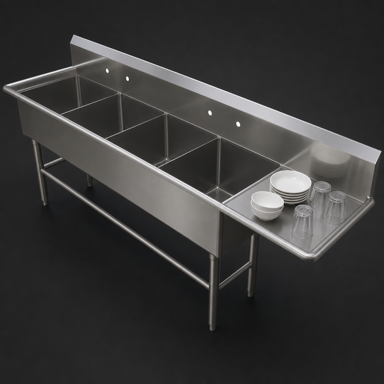 Product image #3 for John Boos Pro-Bowl 4-Compartment Sink with Right Drainboard, 18 x 18 x 12 Inch Compartments, 16 Gauge Stainless Steel