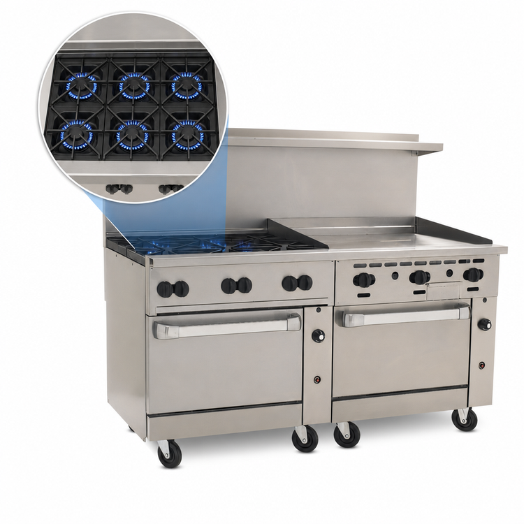 Product image #3 for Vulcan Endurance 72-Inch Gas Restaurant Range with 6 Open Burners, 36-Inch Griddle, and 2 Convection Oven Bases