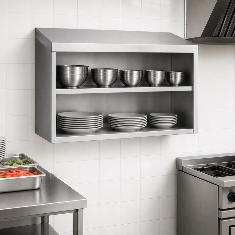 Product image #3 for Wall-Mounted Open Front Stainless Steel Cabinet with Intermediate Shelf, 48 x 15 Inches