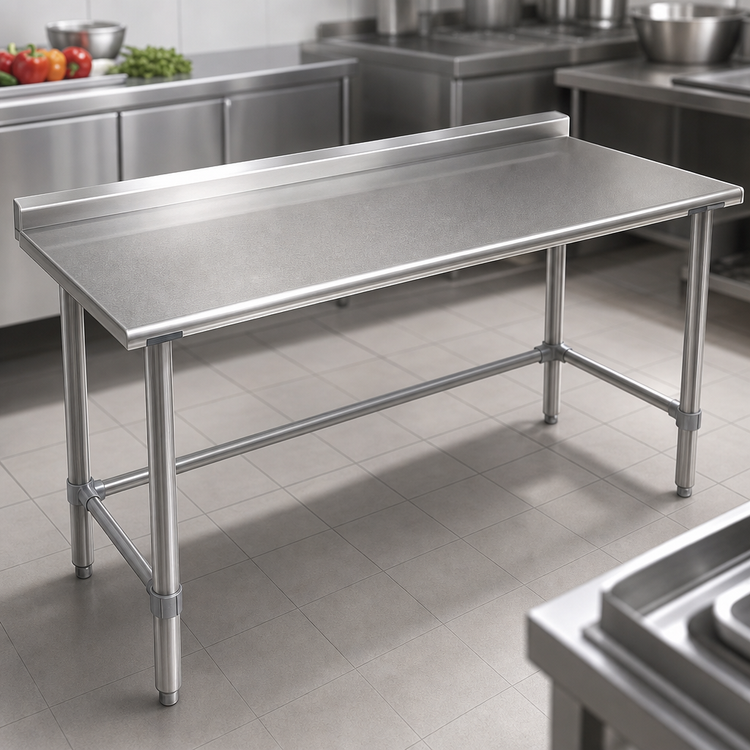 Product image #3 for Eagle Group Budget Series Stainless Steel Work Table, 120 x 24 Inches, 430 Top, 1-1/2 Inch Rear Up-Turn