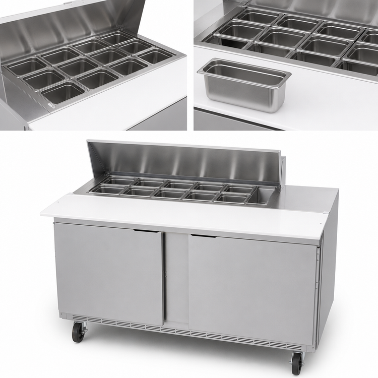 Product image #4 for Beverage-Air 60-Inch Two-Section Sandwich Prep Table with 17-Inch Cutting Board and 10-Pan Top