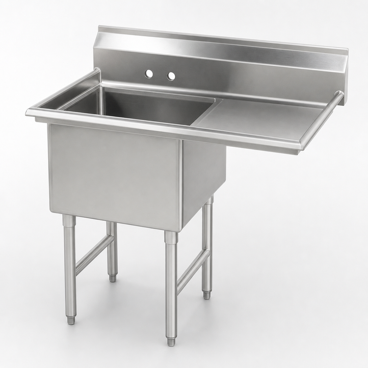Product image #3 for Advance Tabco Freestanding 1-Compartment Fabricated Sink with Right Drainboard, 24" x 24" x 14" Bowl, 304 Stainless Steel