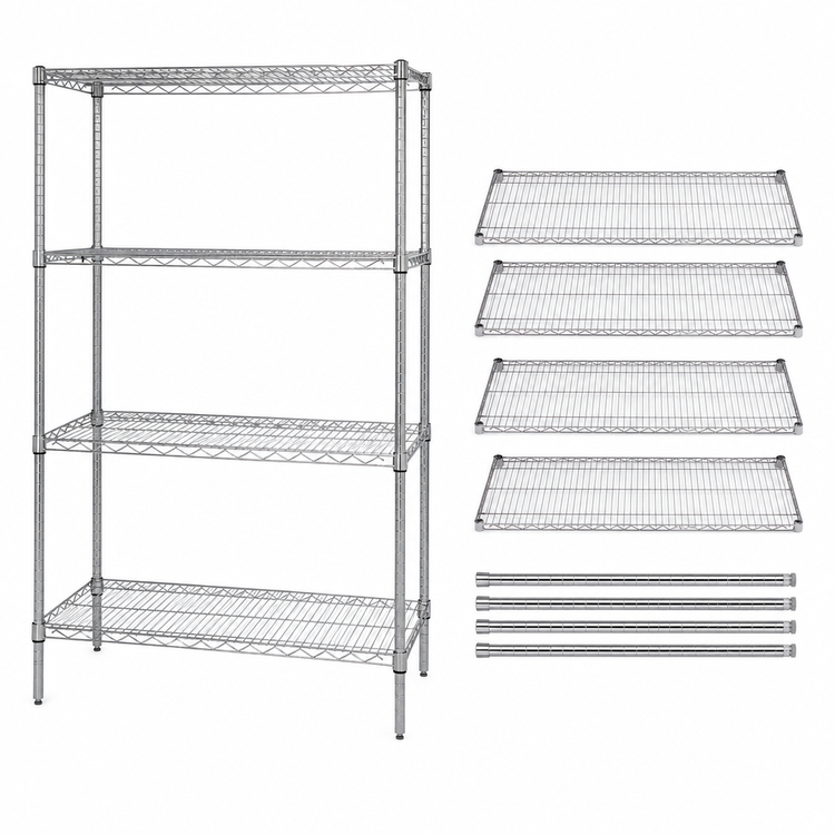 Product image #3 for Quantum 60" x 12" x 86" Stationary Wire Shelving Starter Kit, Chrome Plated