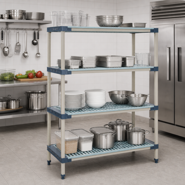 Product image #3 for MetroMax 4 All-Polymer Starter Shelving Unit with 4 Open Grid Shelves, 48W x 18D x 74H