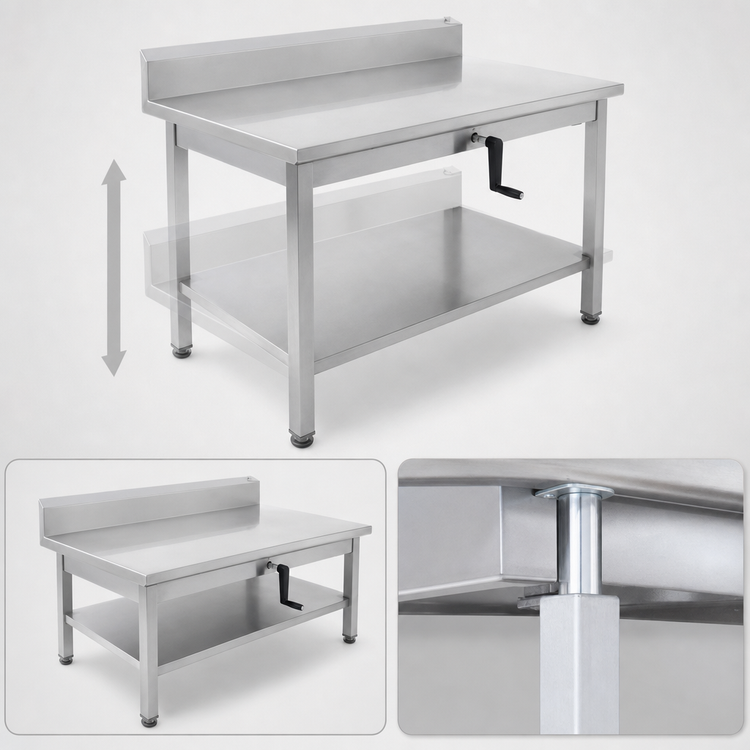 Product image #3 for John Boos ADA Adjustable-Height Stainless Steel Work Table with Backsplash and Undershelf, 72 x 30 Inch