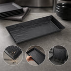 Thumbnail image #3 for American Metalcraft FSMEL21 Black Faux Slate Rectangular Melamine Serving Tray, 21 x 13 x 2 Inches Case of 9