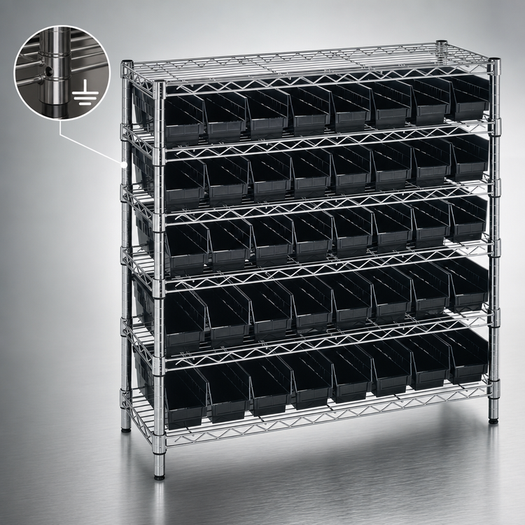 Product image #3 for Quantum Conductive Bin Wire Shelving System with 6 Shelves and 40 Bins, 36 x 12 x 36 Inches