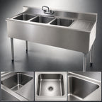Thumbnail image #3 for Eagle Group 1800 Series B4R-18 3-Compartment Underbar Sink Unit, 48-Inch, 12-Inch Right Drainboard, 304 Stainless Steel