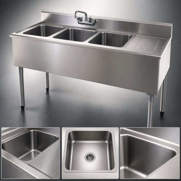 Product image #3 for Eagle Group 1800 Series 3-Compartment Underbar Sink Unit with 12-Inch Right Drainboard, 48-Inch Wide, 304 Stainless Steel